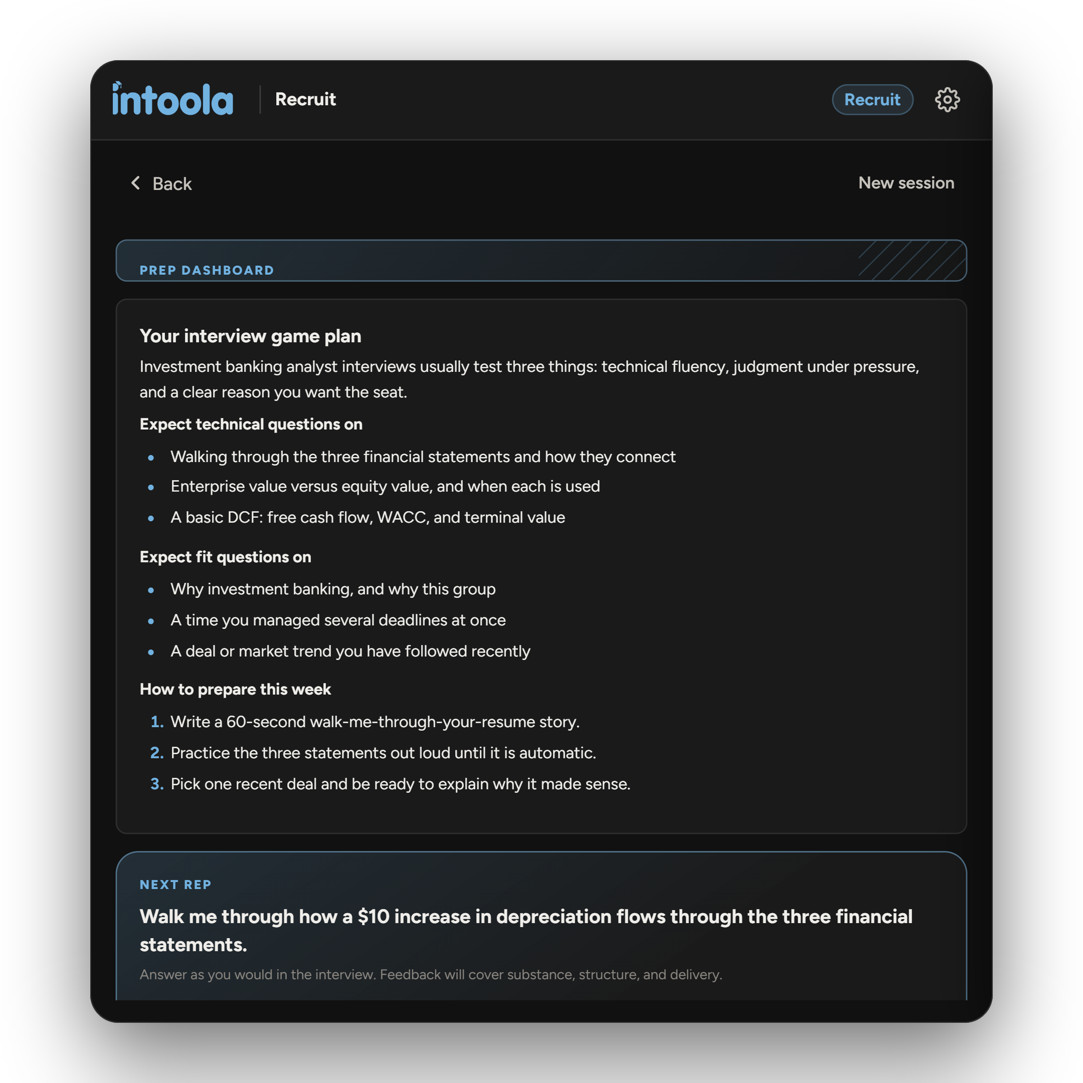 Intoola Recruit interview prep plan