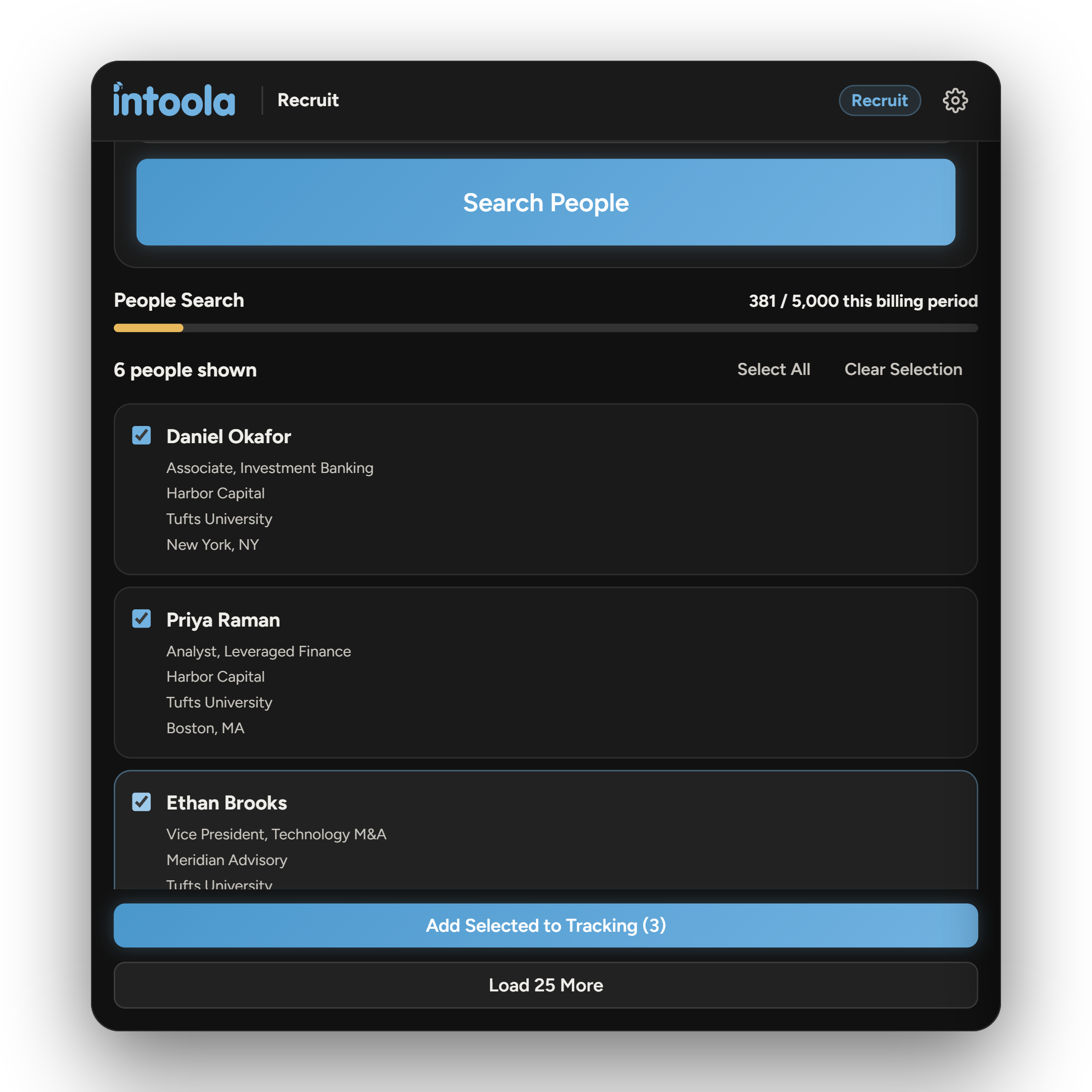 Intoola Recruit people search results