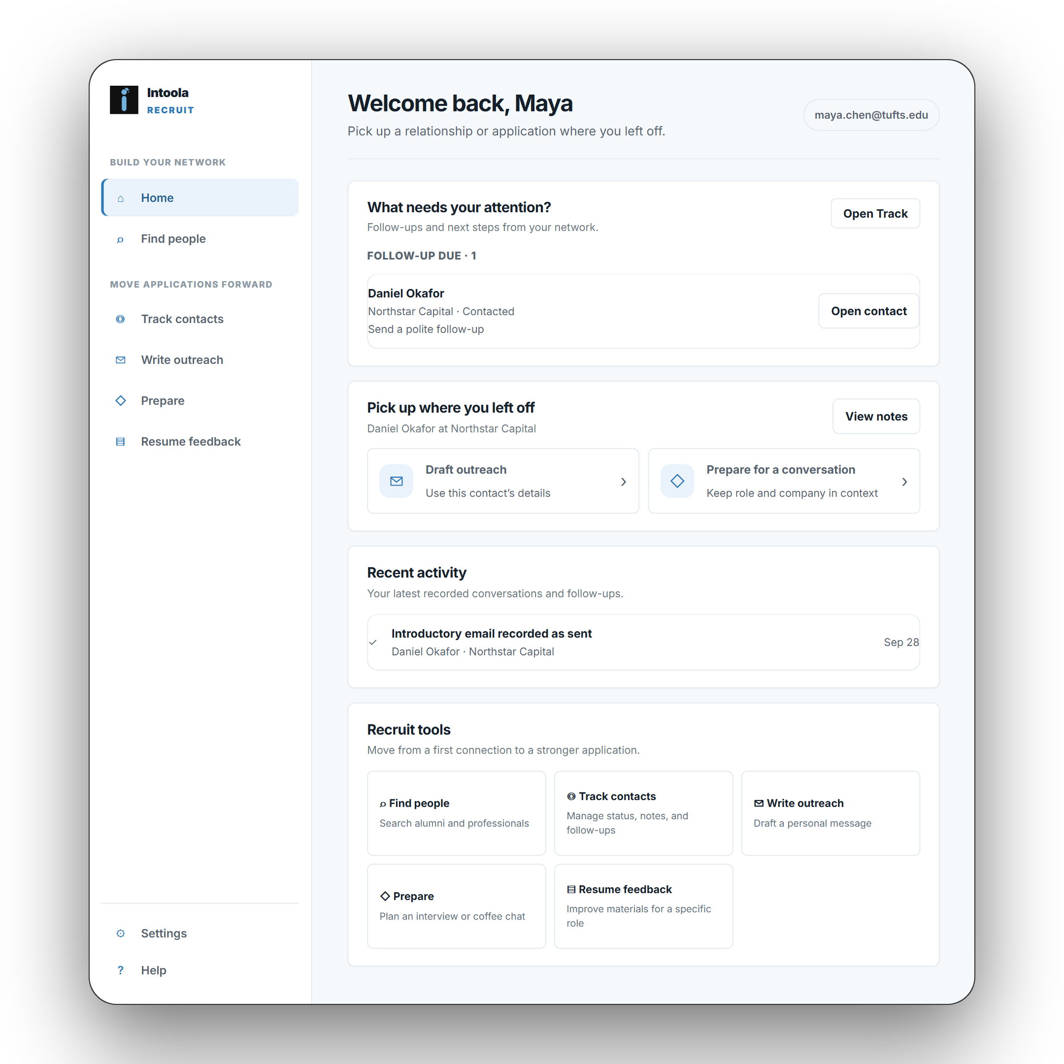 Intoola Recruit web app home